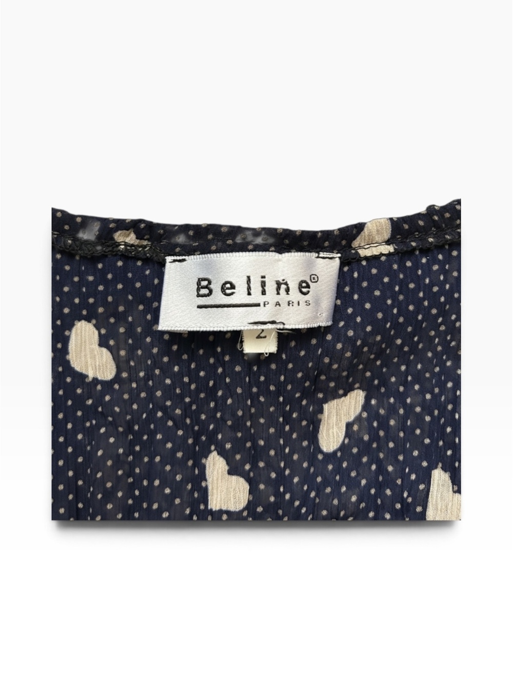 Beline Paris Made in France Ruffle Mousseline Blouse Navy Size 6 Sm/Med - Picture 7 of 11